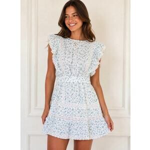 LoveShackFancy Roberta Small Mini Dress Bonnet Blue Floral NWT $365
